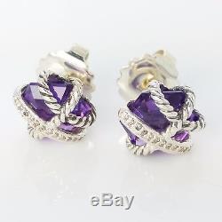 Vintage David Yurman Sterling Silver Cable Wrap Purple Amethyst Diamond Earrings