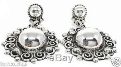 Vintage Design Taxco Mexican Sterling Silver Bead Beaded Scroll Earrings Mexico