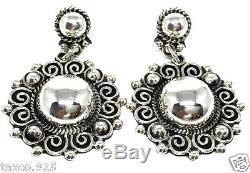 Vintage Design Taxco Mexican Sterling Silver Bead Beaded Scroll Earrings Mexico