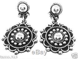 Vintage Design Taxco Mexican Sterling Silver Beaded Bead Scroll Earrings Mexico