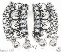 Vintage Design Taxco Mexican Sterling Silver Pearl Deco Scroll Earrings Mexico