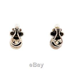 Vintage Designer James Avery 925 Sterling Silver 14k Gold Onyx Pearl Earrings