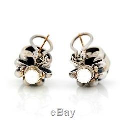 Vintage Designer James Avery 925 Sterling Silver 14k Gold Onyx Pearl Earrings