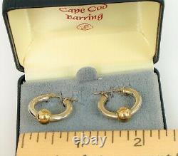 Vintage Designer Signed Cape Cod Sterling Silver 14k Gold Ball Hoop Earrings