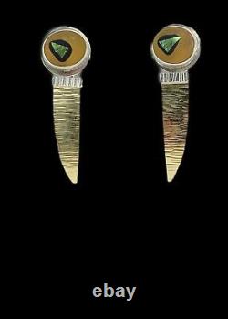 Vintage Designer Sucherman OOAK Sterling 18K Gold Enamel Modernist Earrings