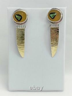 Vintage Designer Sucherman OOAK Sterling 18K Gold Enamel Modernist Earrings