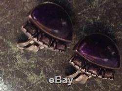 Vintage Dian Malouf Purple amatist Sterling Silver Clip On Earrings SIGNED