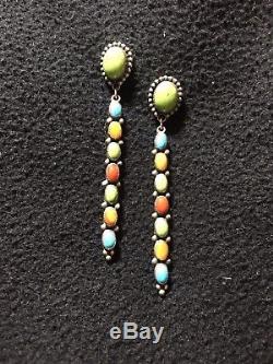 Vintage Don Lucas Sterling Silver And Multi Stone Geometric Dangling Earrings