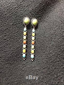 Vintage Don Lucas Sterling Silver And Multi Stone Geometric Dangling Earrings