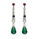 Vintage Drop-dangle Green Emerald Drops, Blue Sapphire, Red Ruby & Cz Earrings
