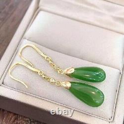 Vintage Drops Natural Green Jade Dangle/Drop Women's Earring Sterling Silver925