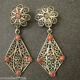 Vintage Earrings Sterling Silver Filigree & Coral Stones Free Shipping