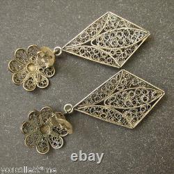 Vintage EARRINGS STERLING SILVER Filigree & Coral Stones FREE SHIPPING