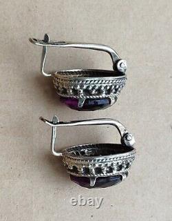 Vintage Earrings Soviet USSR Gilt Sterling Silver 875 Women Jewelry