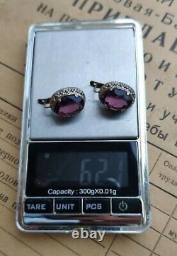 Vintage Earrings Soviet USSR Gilt Sterling Silver 875 Women Jewelry