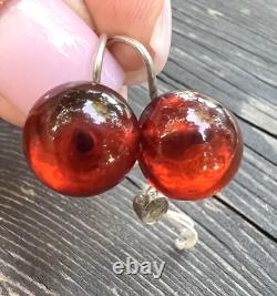 Vintage Earrings Sterling Silver 925 With Stone Amber Women's Jewelry