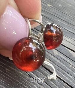 Vintage Earrings Sterling Silver 925 With Stone Amber Women's Jewelry