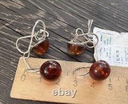 Vintage Earrings Sterling Silver 925 With Stone Amber Women's Jewelry