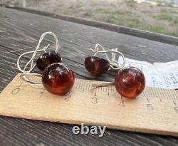 Vintage Earrings Sterling Silver 925 With Stone Amber Women's Jewelry