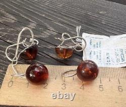 Vintage Earrings Sterling Silver 925 With Stone Amber Women's Jewelry