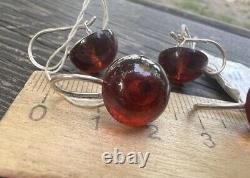 Vintage Earrings Sterling Silver 925 With Stone Amber Women's Jewelry