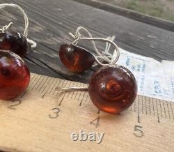 Vintage Earrings Sterling Silver 925 With Stone Amber Women's Jewelry