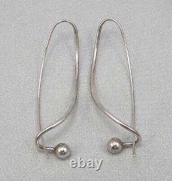 Vintage Ed Levin STERLING Silver Long Pierced Dangle Drop EARRINGS Mid-Mod
