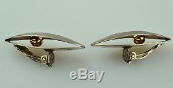 Vintage Ed Levin Sterling Silver & 14k Yellow Gold 3-d Modernist Clip Earrings