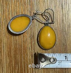 Vintage Egg Yolk Amber Butterscotch sterling silver Earrings