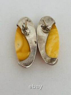 Vintage Egg Yolk Baltic Amber Butterscotch sterling silver Earrings