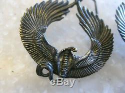 Vintage Egyptian Revival Winged Serpent Sterling Pierced Earrings / FREE SHIP