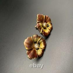 Vintage Enamel Flower Sterling Silver Screw Back Earrings