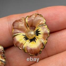 Vintage Enamel Flower Sterling Silver Screw Back Earrings