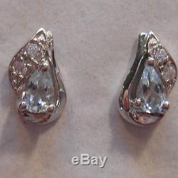 Vintage EstateAquamarine & Clear Gemstone Accents 925 Sterling Silver Earrings