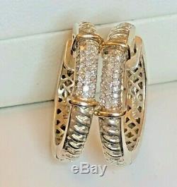 Vintage Estate 14k Gold Sterling Silver Diamond Earrings Hoop Huggie Signed Atr