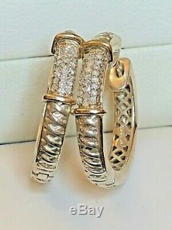 Vintage Estate 14k Gold Sterling Silver Diamond Earrings Hoop Huggie Signed Atr