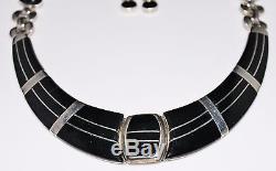 Vintage Estate 950 Sterling Inlay Onyx Necklace, Bracelet Earrings Set, Mexico