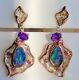 Vintage Estate Chandelier Black Opal Earrings Ruby Rose Curled Edge Gold Blue