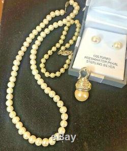 Vintage Estate Lot Sterling Silver Pearl Judith Ripka Necklace Bracelet Earrings