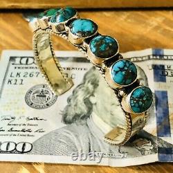 Vintage Estate Natural Turquoise Cuff Bracelet VTG Sterling Nice Color