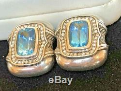 Vintage Estate Sterling Earrings Designer Signed Scott Kay Diamonds Blue Topaz