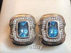 Vintage Estate Sterling Earrings Designer Signed Scott Kay Diamonds Blue Topaz