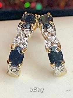 Vintage Estate Sterling Silver Blue Sapphire & Diamond Bracelet & Earring Set