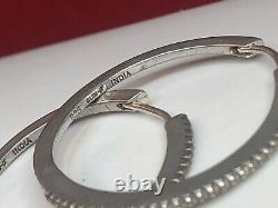 Vintage Estate Sterling Silver Diamond Earrings Hoops Made In India Signed Sun J
