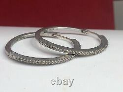 Vintage Estate Sterling Silver Diamond Earrings Hoops Made In India Signed Sun J