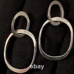 Vintage Estate Sterling Silver Graduated Circle Dangle Earrings 1 3/4 X 7/8