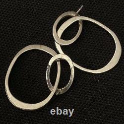 Vintage Estate Sterling Silver Graduated Circle Dangle Earrings 1 3/4 X 7/8