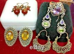 Vintage Estate Sterling Silver Jewelry Lot Gemstones Earrings Israel Ring Kabana