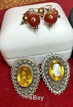 Vintage Estate Sterling Silver Jewelry Lot Gemstones Earrings Israel Ring Kabana