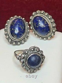 Vintage Estate Sterling Silver Lapis Earrings & Ring 800 Silver Gemstone